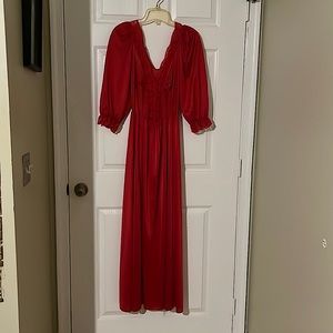 Vintage Olga Red Lace Bodice Long Mightgown
